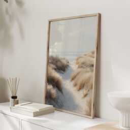 Soft Coastal Dunes Landscape Print Neutral Beach Path Wall Art Calm Minimal Seascape Photograph - thumbnail 3