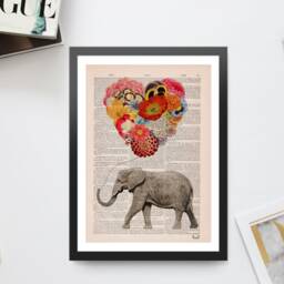 Elephant Flower Balloon Art Print - Whimsical Nature Lover Gift Vintage Dictionary Page Nursery Decor - thumbnail 2