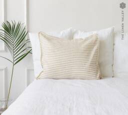 Striped Linen Pillow Case With Lace - Off White Pillow- Housewife Standard, Queen, King Sizes- Pinstriped