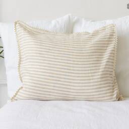 Striped Linen Pillow Case With Lace - Off White Pillow- Housewife Standard, Queen, King Sizes- Pinstriped - thumbnail 2