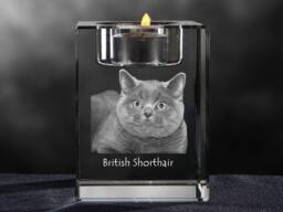 British Shorthair, Crystal Candlestick With Cat, Souvenir, Decoration, Limited Edition, Collection - thumbnail 1