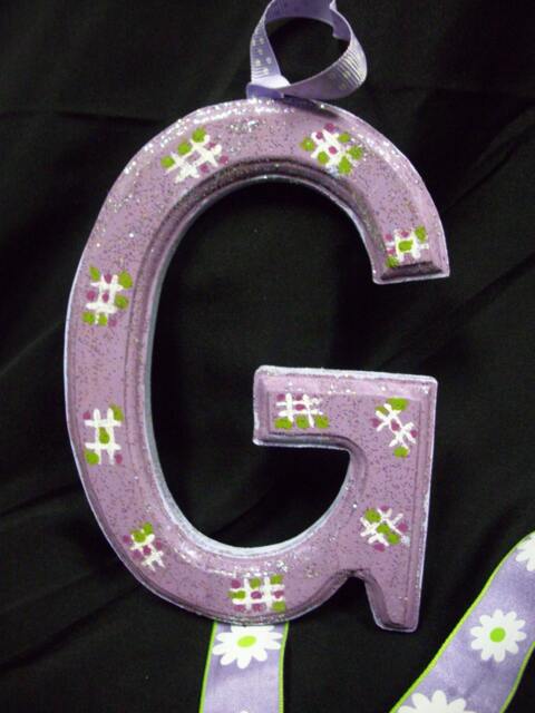 Girls Bedroom Wood Wooden Letter G Purple Flower Ribbon Barrette Bow Hair Accessories Holder Storage Organizer Room Decoration Wall Hanging - image 1