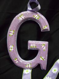 Girls Bedroom Wood Wooden Letter G Purple Flower Ribbon Barrette Bow Hair Accessories Holder Storage Organizer Room Decoration Wall Hanging