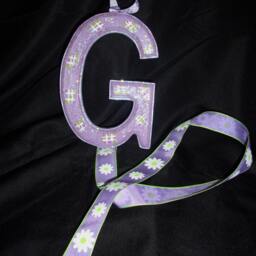 Girls Bedroom Wood Wooden Letter G Purple Flower Ribbon Barrette Bow Hair Accessories Holder Storage Organizer Room Decoration Wall Hanging - thumbnail 2