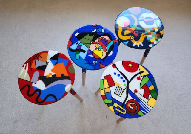 Hand-Painted Resin Side Coffee Tables, Colorful Abstract Pop Art Accent Tables - image 1