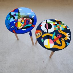 Hand-Painted Resin Side Coffee Tables, Colorful Abstract Pop Art Accent Tables - thumbnail 4