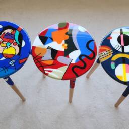 Hand-Painted Resin Side Coffee Tables, Colorful Abstract Pop Art Accent Tables - thumbnail 3