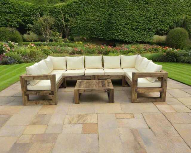 Handmade Solid Wood Garden Sofa Set Rustic Industrial Patio Furniture - image 1