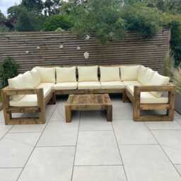 Handmade Solid Wood Garden Sofa Set Rustic Industrial Patio Furniture - thumbnail 2
