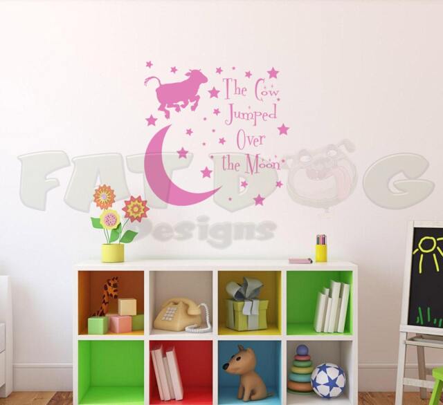 The Cow Jumped Over The Moon With Stars Removable Wall Decal, Nursery Rhyme, Baby Gift, Decor Decal - image 1