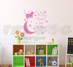 The Cow Jumped Over The Moon With Stars Removable Wall Decal, Nursery Rhyme, Baby Gift, Decor Decal - thumbnail 1