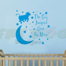 The Cow Jumped Over The Moon With Stars Removable Wall Decal, Nursery Rhyme, Baby Gift, Decor Decal - thumbnail 2