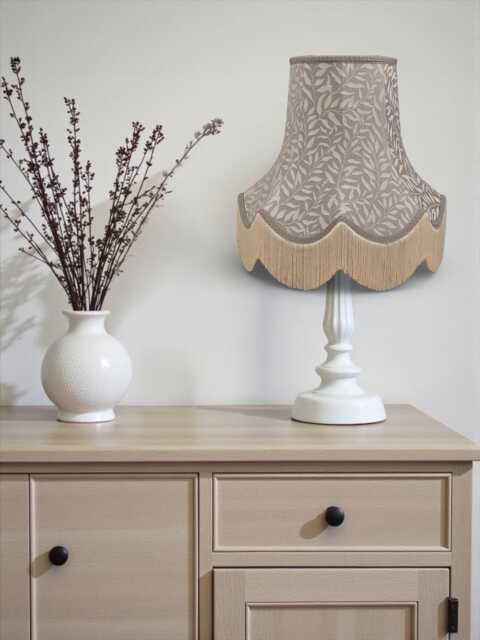 Handcrafted William Morris Willow Bough Fabric Lampshade Grey Braid, Cream Fringe, Handmade in The UK By British Artisans - image 1