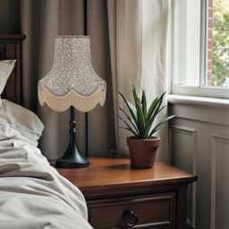 Handcrafted William Morris Willow Bough Fabric Lampshade Grey Braid, Cream Fringe, Handmade in The UK By British Artisans - thumbnail 3