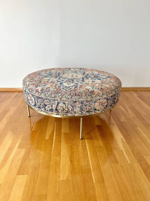 Upholstered Round Coffee Table, Vintage Kilim Bench, Ottoman Living Room Benches - image 1
