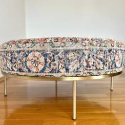 Upholstered Round Coffee Table, Vintage Kilim Bench, Ottoman Living Room Benches - thumbnail 4