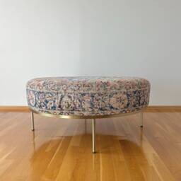 Upholstered Round Coffee Table, Vintage Kilim Bench, Ottoman Living Room Benches - thumbnail 2