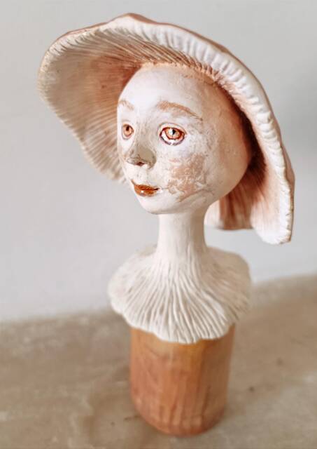 Handmade Amanita Mushroom Ceramic Bust, Iridescent Forest Art - image 1