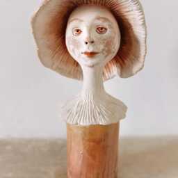 Handmade Amanita Mushroom Ceramic Bust, Iridescent Forest Art - thumbnail 2