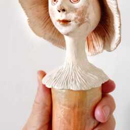 Handmade Amanita Mushroom Ceramic Bust, Iridescent Forest Art - thumbnail 3