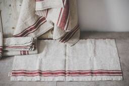 Linen Bath Mat, Natural Linen Bathroom Rug, Two Sided French Style Shower Thick Carpet - thumbnail 1