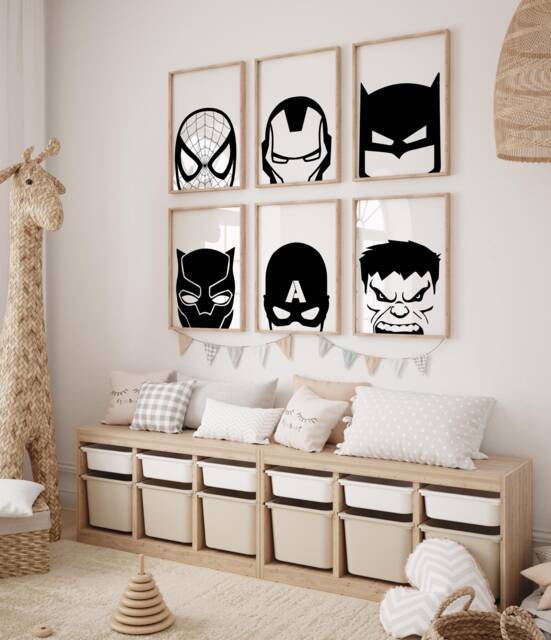 Superhero Wall Print, Poster, Art, Monochrome Prints, Black & White Bedroom Art Nursery - image 1