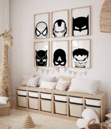 Superhero Wall Print, Poster, Art, Monochrome Prints, Black & White Bedroom Art Nursery - thumbnail 1