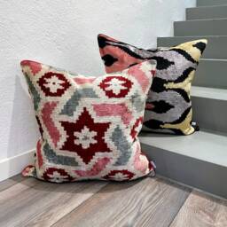Velvet Ikat Pillow Cover Flames - Decorative Cushion For Sofa Or Bed - thumbnail 4