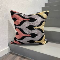Velvet Ikat Pillow Cover Flames - Decorative Cushion For Sofa Or Bed - thumbnail 1