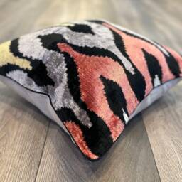 Velvet Ikat Pillow Cover Flames - Decorative Cushion For Sofa Or Bed - thumbnail 3