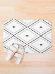 Plush Bath Mat, Southwestern Geometric, White Navy Beige, Desert Cowboy Rug, Western Bathroom Decor, Modern Boho Rug