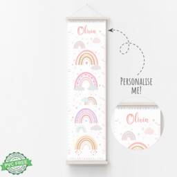 Personalised Height Chart Custom Name Growth Rainbows Kids Measurement New Baby Shower Christening Gift Girl Canvas Print Wall Hanging - thumbnail 2