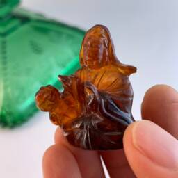 Vintage Hand Carved Amber Kwan Yin Charm Goddess Of Mercy - thumbnail 3