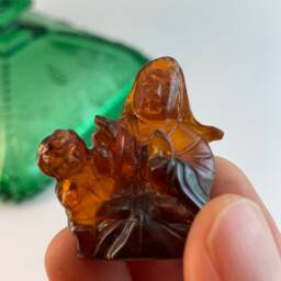 Vintage Hand Carved Amber Kwan Yin Charm Goddess Of Mercy - thumbnail 1