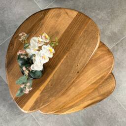 Walnut Nesting Coffee Table Set Mid-Century Modern Side Tables For Living Room - thumbnail 3