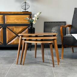 Walnut Nesting Coffee Table Set Mid-Century Modern Side Tables For Living Room - thumbnail 4