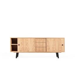 "Scandinavian Sideboard With Sliding Doors & Drawers, Oak, 3 Drawers ""Mint" - thumbnail 2