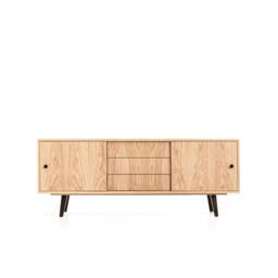 "Scandinavian Sideboard With Sliding Doors & Drawers, Oak, 3 Drawers ""Mint" - thumbnail 3