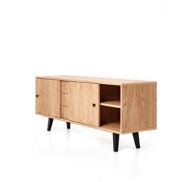 "Scandinavian Sideboard With Sliding Doors & Drawers, Oak, 3 Drawers ""Mint" - thumbnail 1