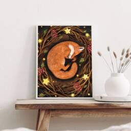A2 A3 Large Sleeping Fox Art Print - Fantasy Art Poster Enchanted Night Woodlands Forest Fox Painting - thumbnail 4