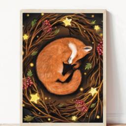A2 A3 Large Sleeping Fox Art Print - Fantasy Art Poster Enchanted Night Woodlands Forest Fox Painting - thumbnail 3