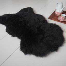 "Big Sheepskin L Black Throw Genuine Leather Sheep Skin Decorative Rug Brown 44 ""x 26" - thumbnail 3