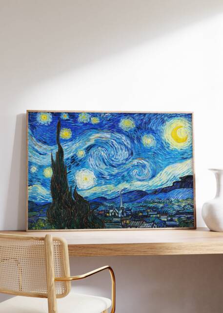 Starry Night Fine Art Print, Van Gogh Wall Art, Sky Stars Poster, Printable Large Size Canvas, Blue Landscape French Decor Gift - image 1