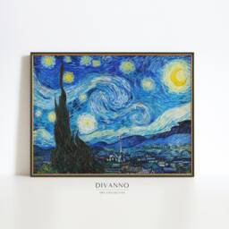 Starry Night Fine Art Print, Van Gogh Wall Art, Sky Stars Poster, Printable Large Size Canvas, Blue Landscape French Decor Gift - thumbnail 2