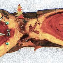 "Bear With Fish & Turquoise Stones Log Cabin Style 20"" X 7"" 2" - thumbnail 3