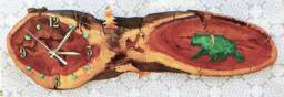 "Bear With Fish & Turquoise Stones Log Cabin Style 20"" X 7"" 2"