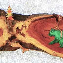"Bear With Fish & Turquoise Stones Log Cabin Style 20"" X 7"" 2" - thumbnail 2