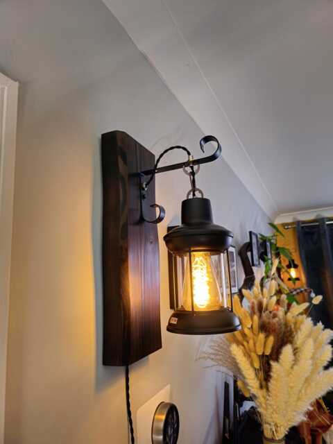 Wooden Wall Light - Dimmable Plug in Rustic Oak Industrial Sconce - image 1