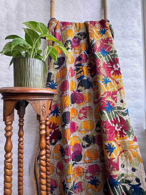 Vintage Embroidery Suzani Handmade Elegant Sofa Bed Throw - Quirky Colours Spring Pink Multi - image 1