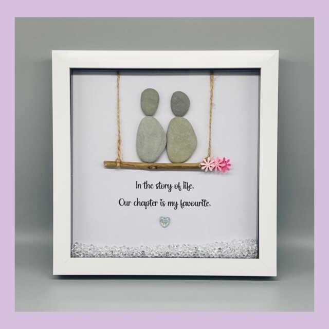 Wedding Anniversary Pebble Art Gift Frame For Wife Or Husband, Anniversary Keepsake Present Partner - image 1